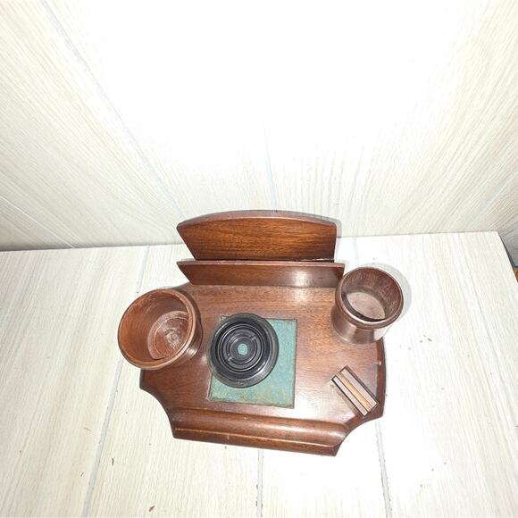 Vtg Antiqe 1920s? French Wooden French Desk Tidy Organizer Lided Ink Well Pen - Picture 3 of 7